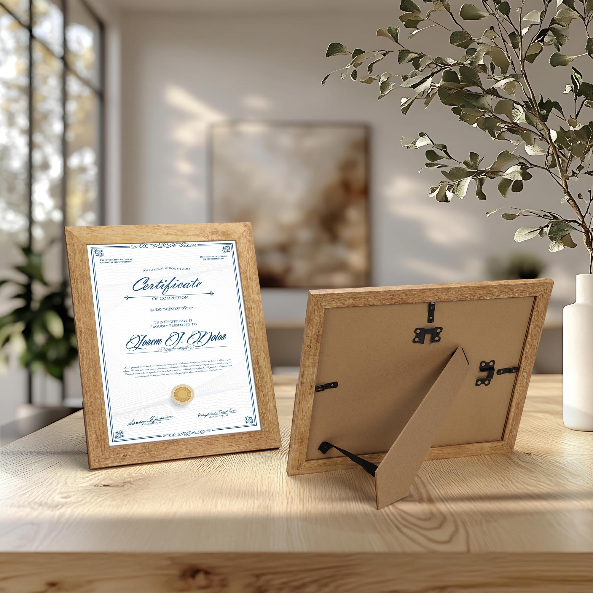 PETAFLOP Picture Frame 8.5x11 Rustic Certificate Frames Wall Tabletop Display Horizontally or Vertically, 7 Pack